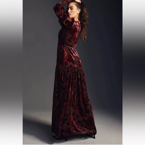 Hutch maxi velvet wrap dress floral like new medium petite Anthropologie - Picture 3 of 7